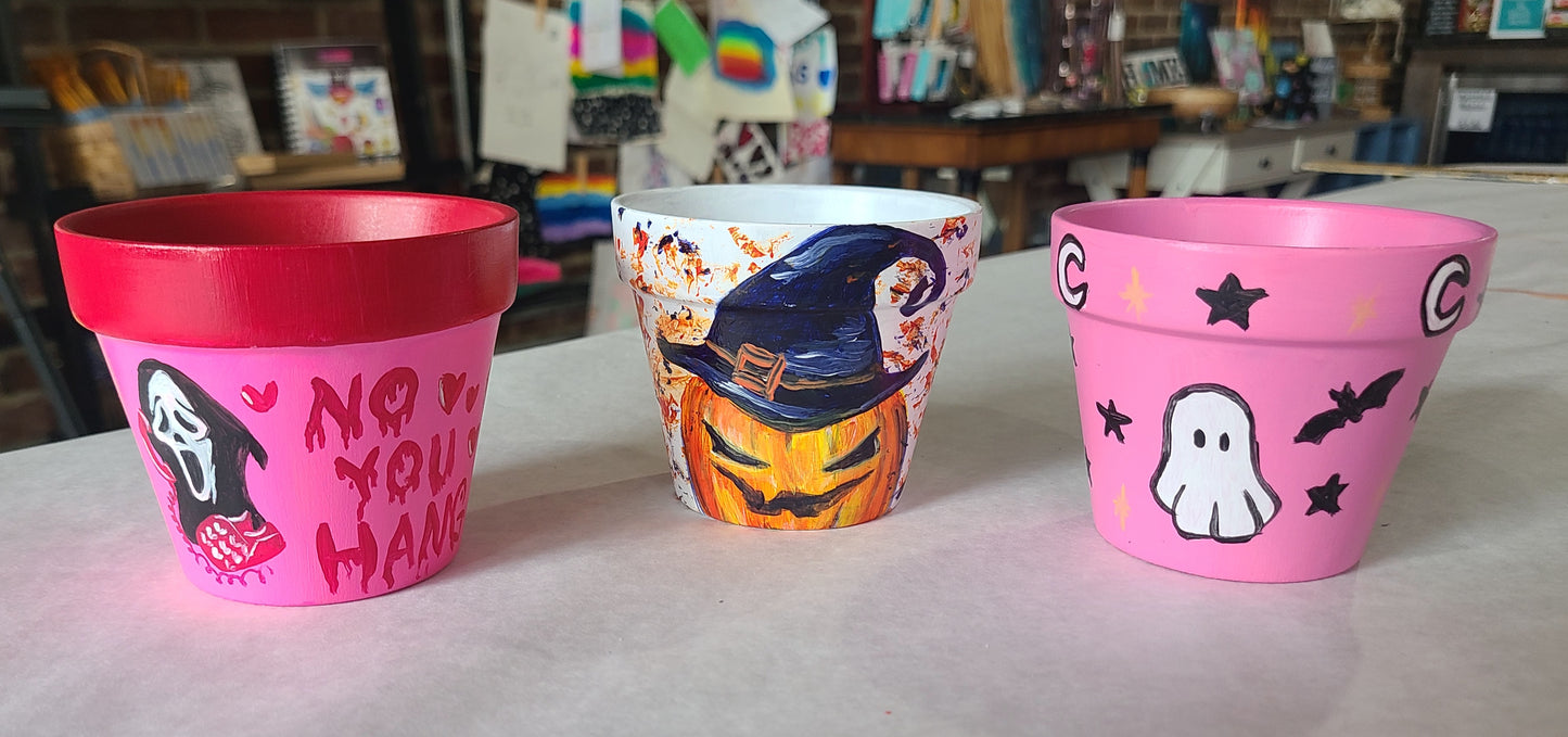 Spooky Painted Pot