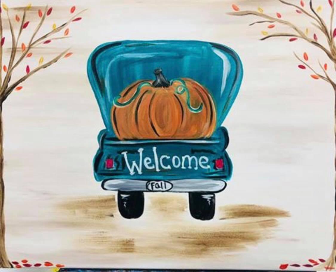 Welcome Fall Pick-up Truck - Brush Tips Art Studio