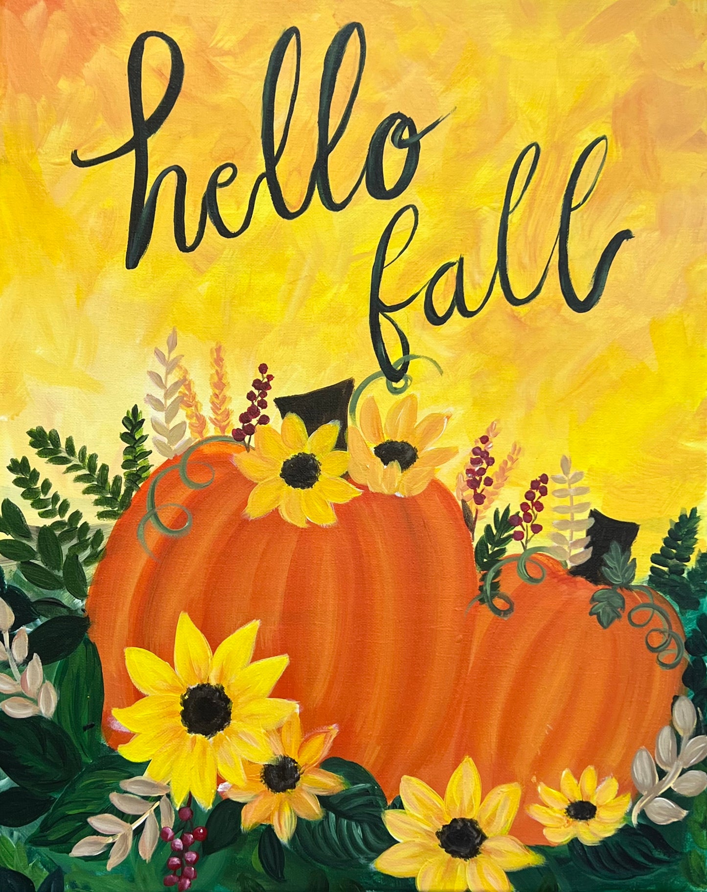 Hello Fall Canvas Painting - Brush Tips Art Studio