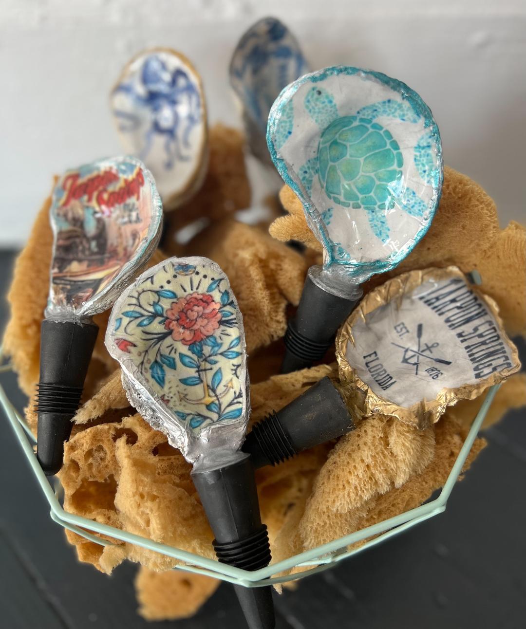 2 Seashell Wine Stoppers - Brush Tips Art Studio