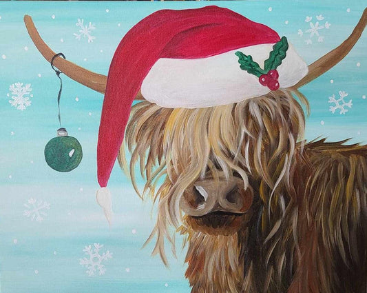 Christmas Highland Cow - Brush Tips Art Studio