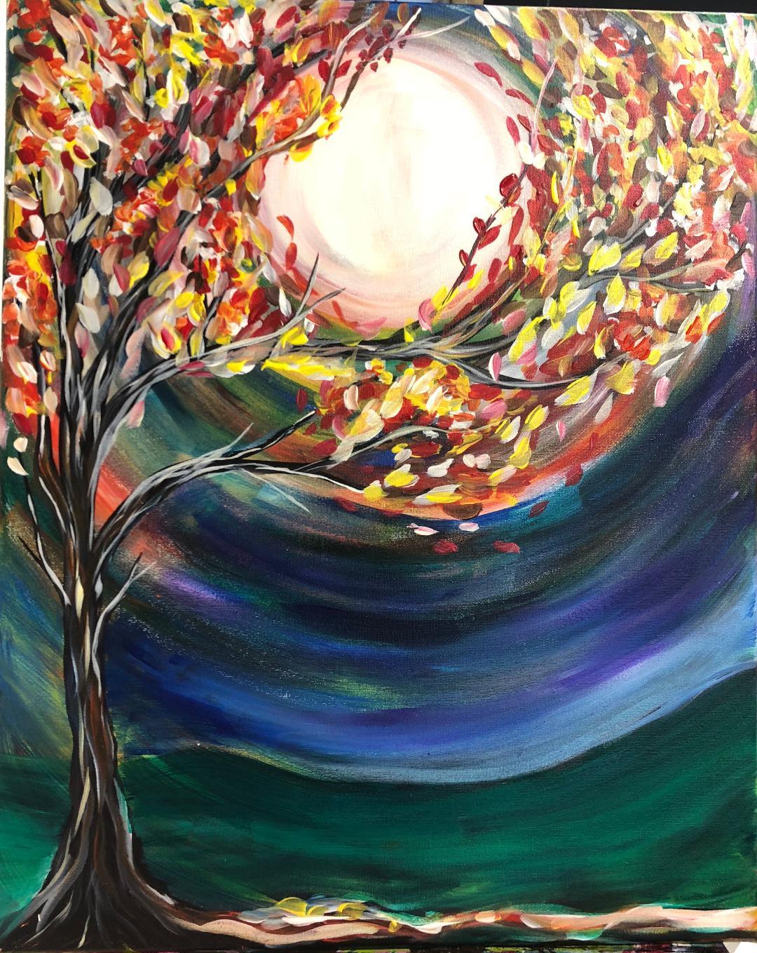 Fall Moon Tree - Brush Tips Art Studio