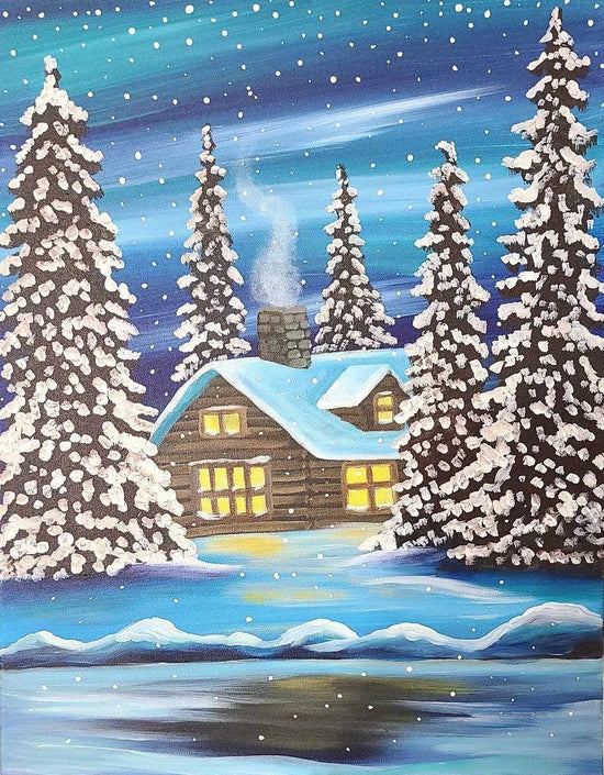 Winter Cottage - Brush Tips Art Studio