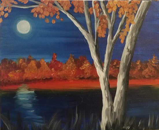 Fall Birch with Moon Lake - Brush Tips Art Studio