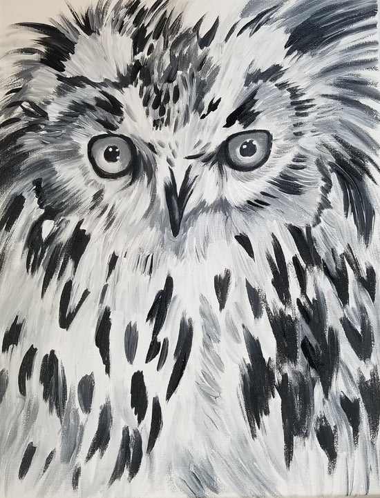 Black and White Snow Owl - Brush Tips Art Studio