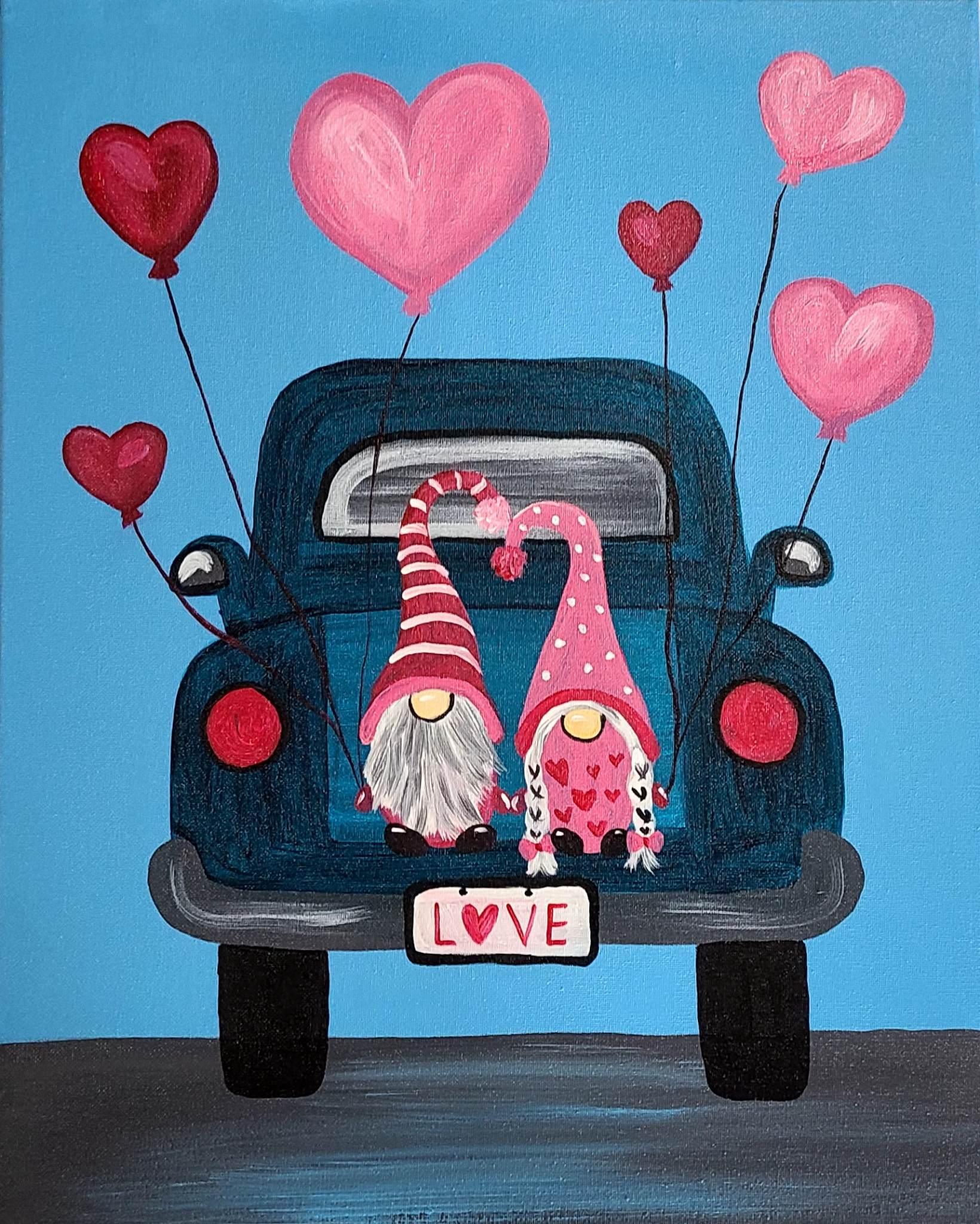 Love Gnomes in Pick-up Truck - Brush Tips Art Studio