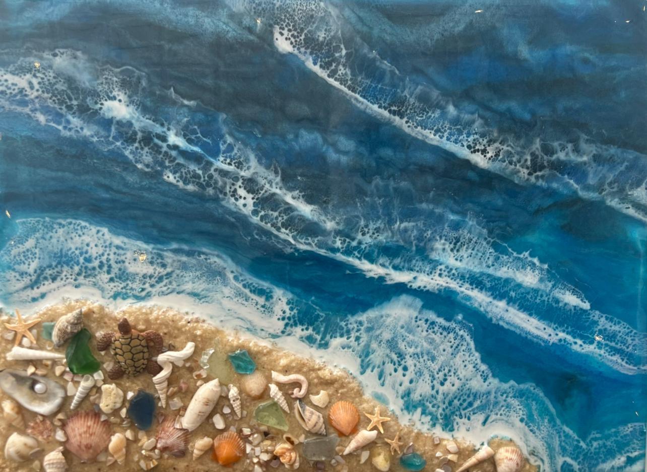 Resin Beach Art on Canvas - Brush Tips Art Studio