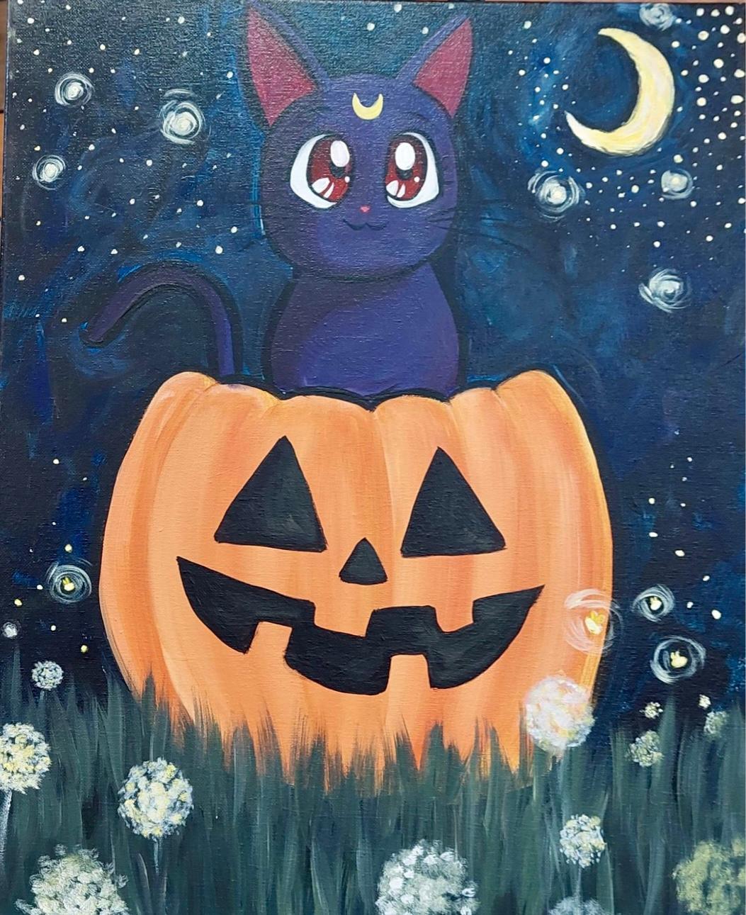 Halloween Pumpkin Cat - Brush Tips Art Studio