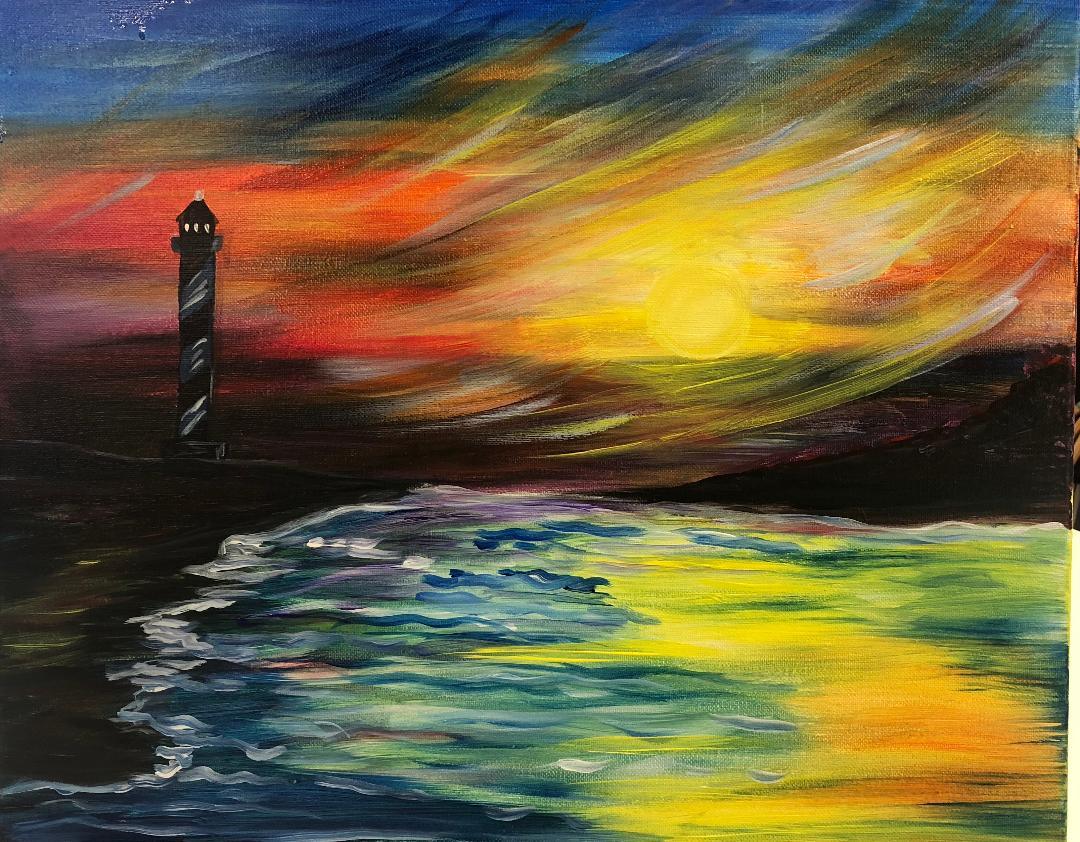Lighthouse Sunset - Brush Tips Art Studio