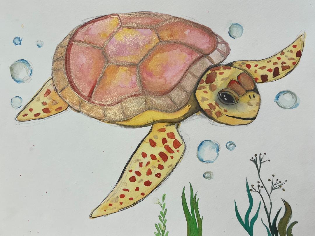 Watercolor Seaturtle - Brush Tips Art Studio